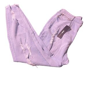 Fashion Nova Women's Lavender Distressed Skinny Jeans